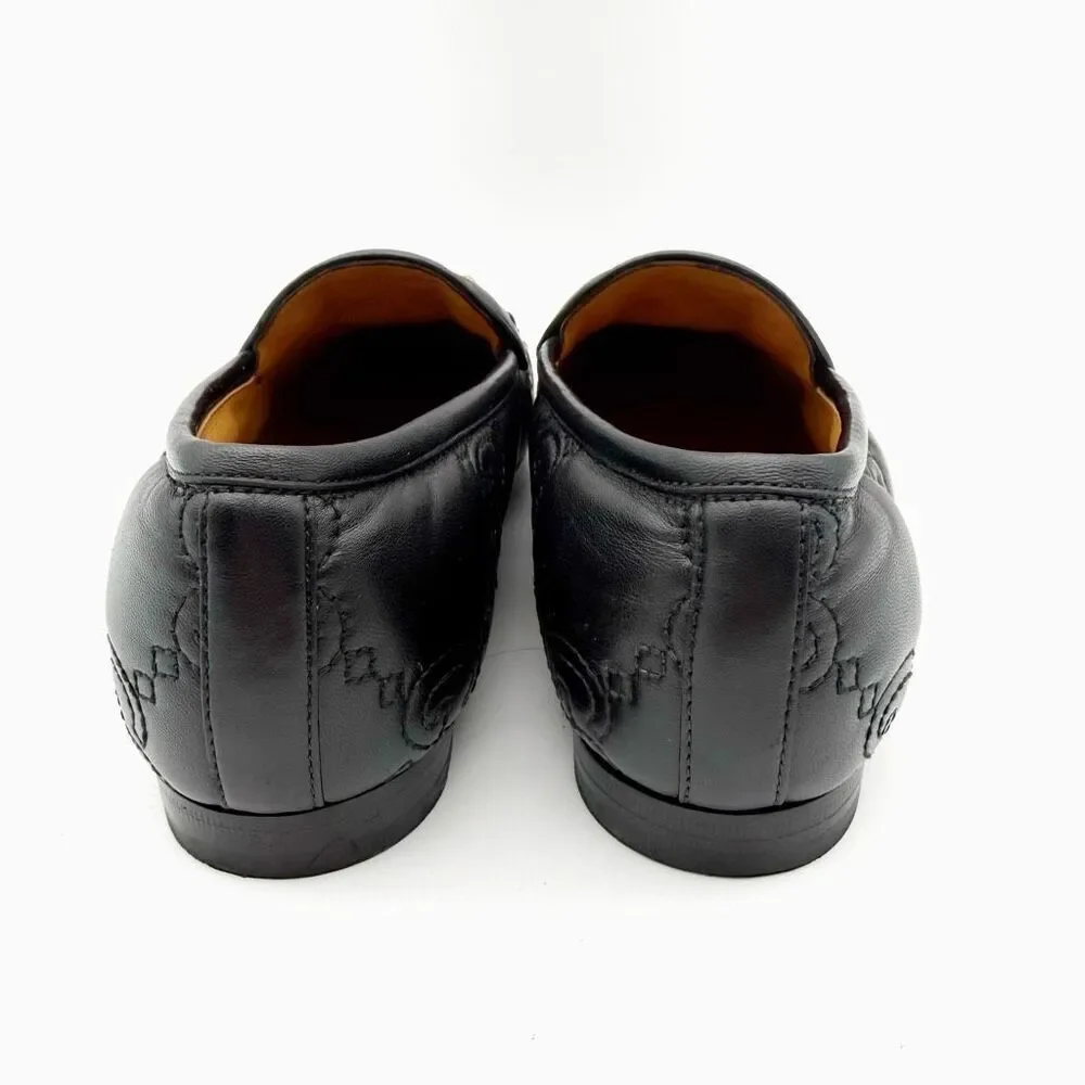 GUCCI Black Embossed Jumbo GG Leather Horsebit Jordaan Loafer Size 38 Flat